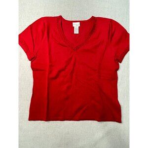 Kim Rogers Signature Women's Red V-Neck Short Sleeve Large Blouse Tops USED